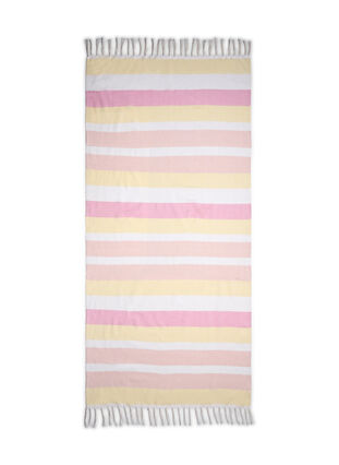 Striped hammam towel with fringes, Pale Banana Comb, Packshot image number 2