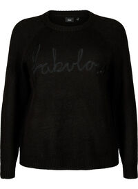 Knitted blouse with embroidered text
