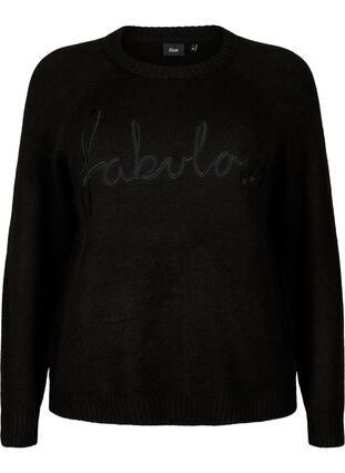Knitted blouse with embroidered text, Black/Black, Packshot image number 0