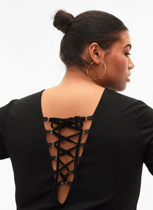 Reversible blouse with drawstring detail, Black, Model image number 2