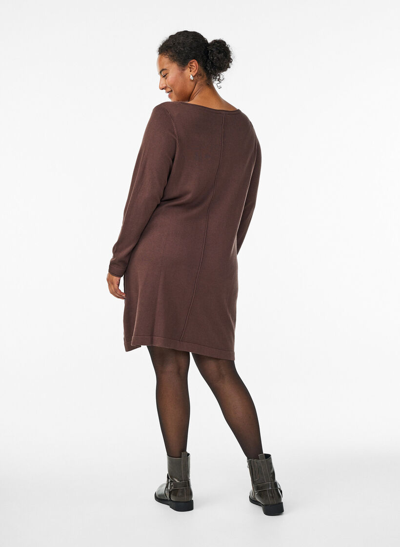 Knitted dress in cotton-viscose blend, Brown, Model image number 2