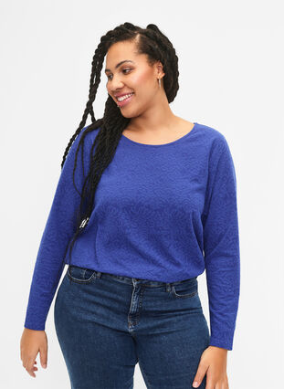 Long-sleeved blouse with texture, Deep Ultramarine, Model image number 0