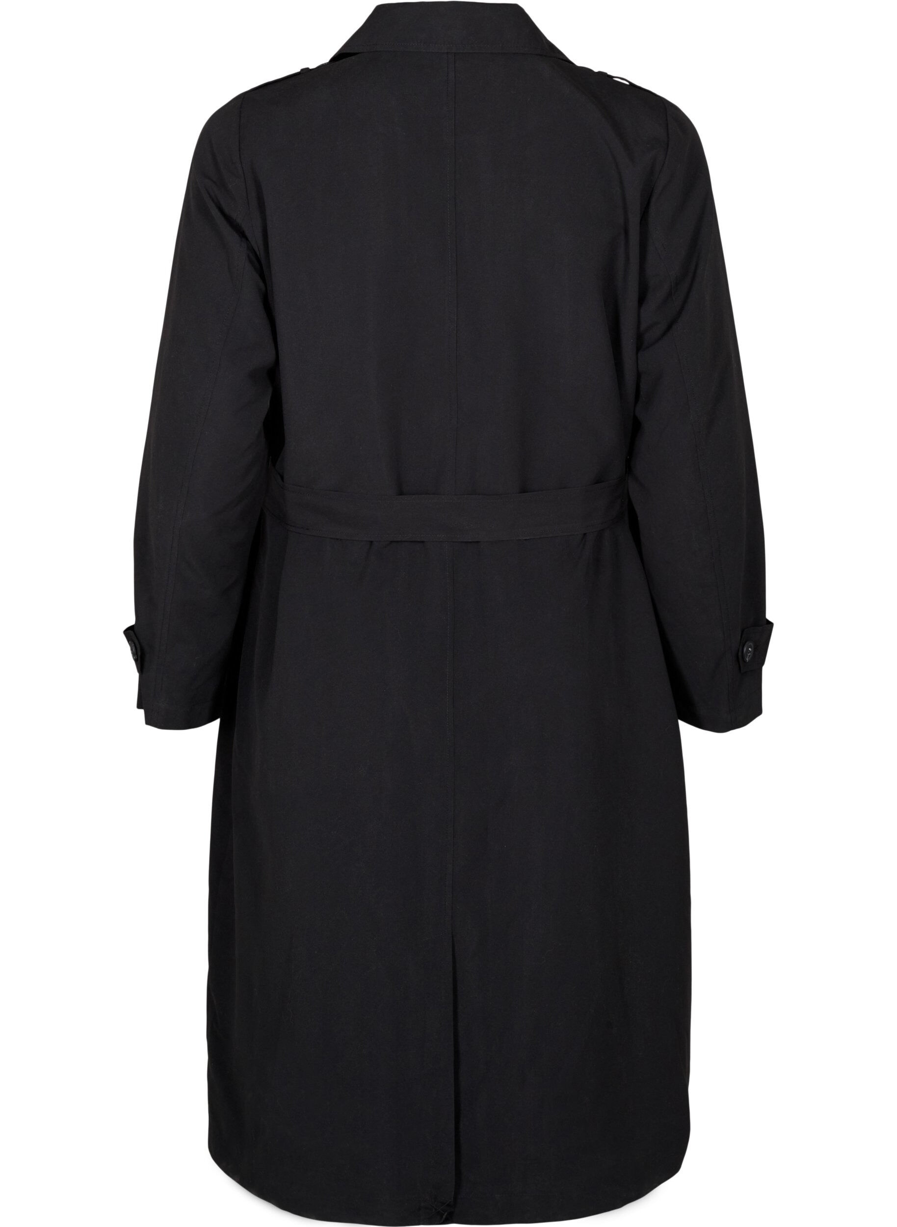 Zizzifashion Long trench coat with belt, Black, Packshot image number 1