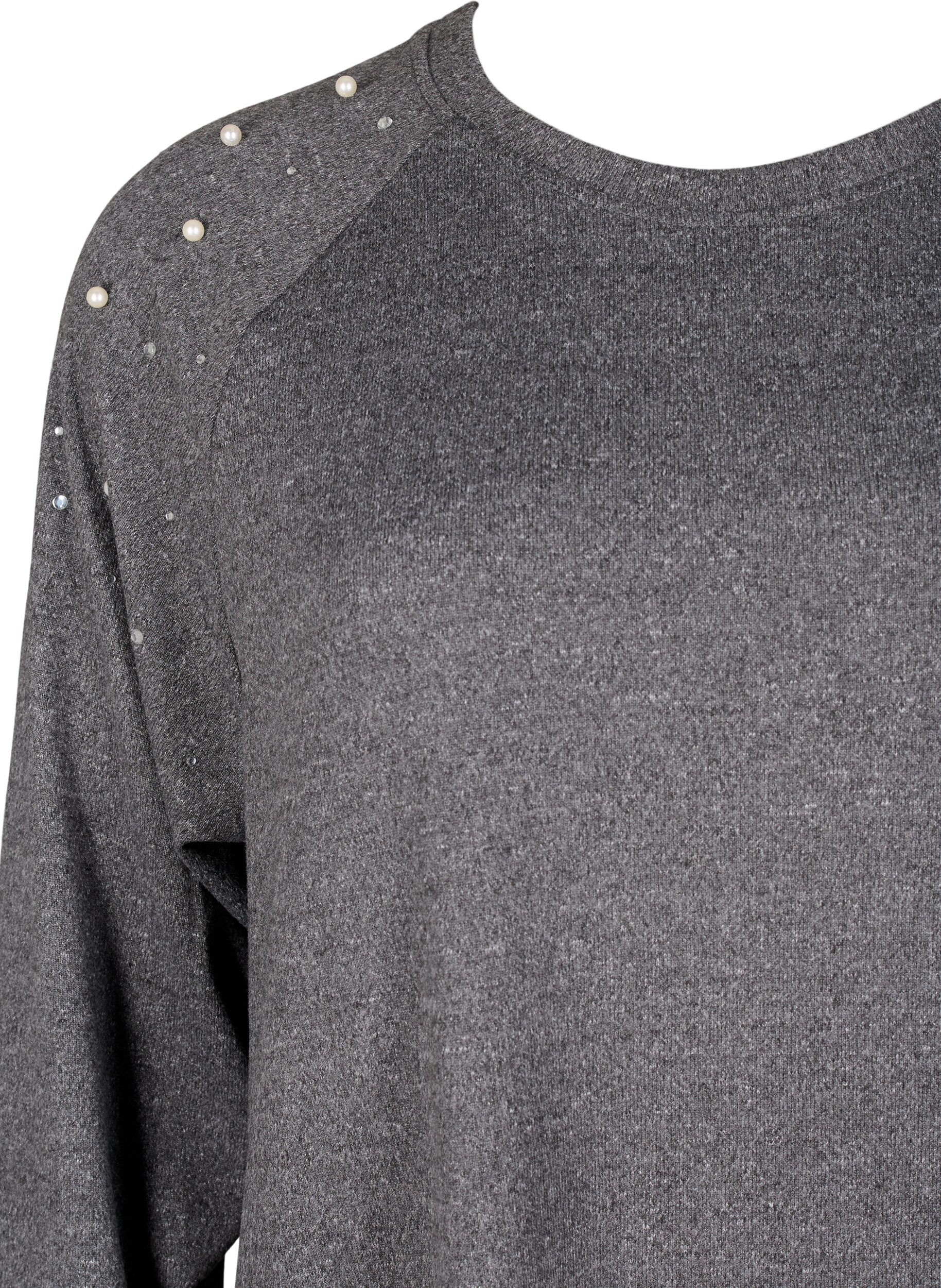 Zizzifashion Long-sleeved dress with pearls, Dark Grey, Packshot image number 2