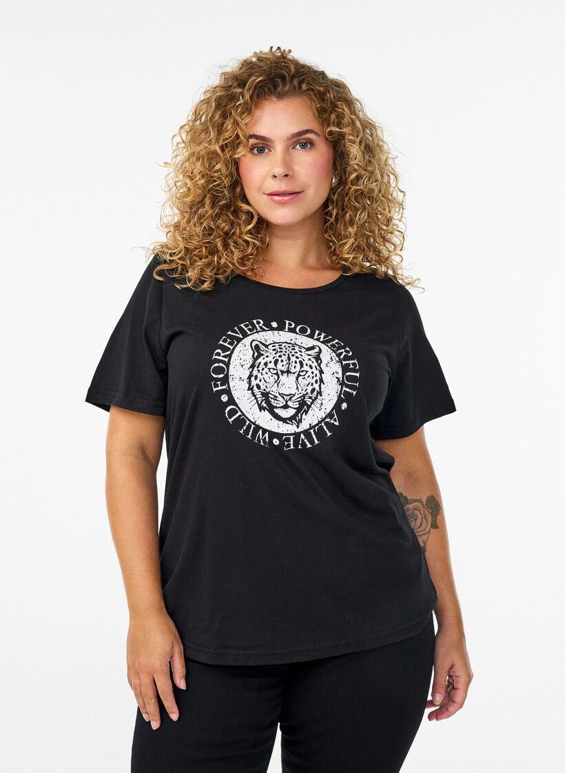 T-shirt with motif., Black, Model image number 0