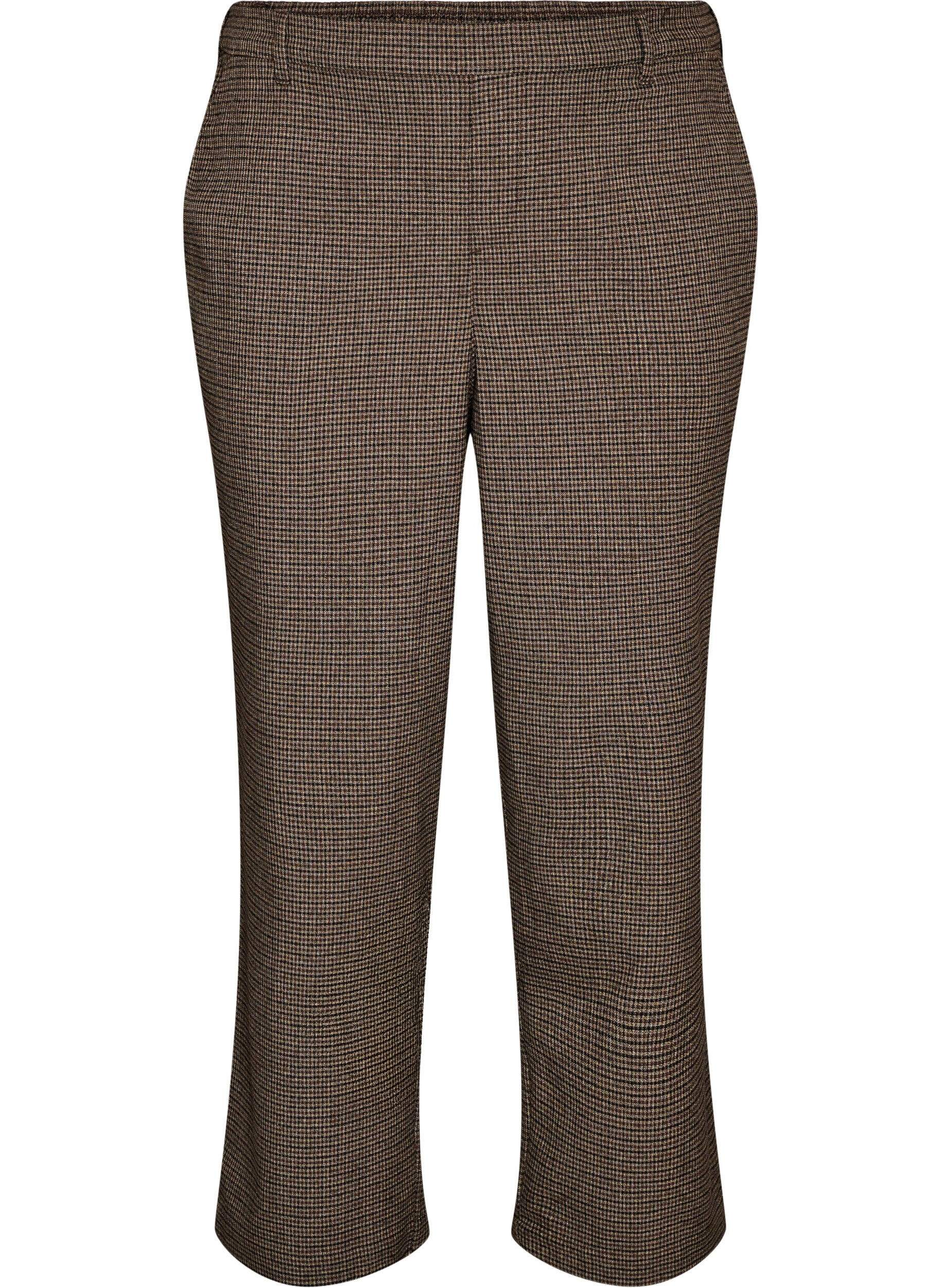 ZizzifashionTrousers with small check pattern and straight legs, Brown, Packshot image number 0