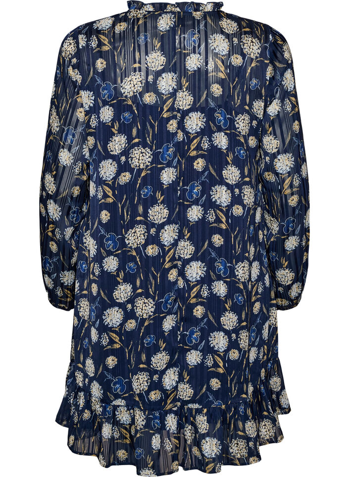 Patterned dress with ruffles and long sleeves, Blue, Packshot image number 1