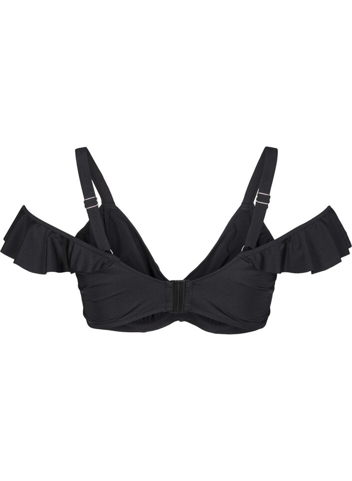 Bikini top with ruffles and underwire, Black, Packshot image number 1