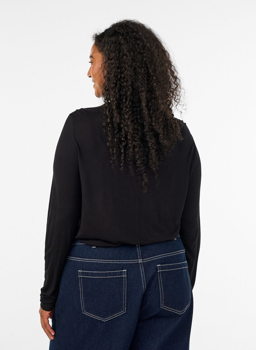 High-neck blouse in viscose jersey, Black, Model image number 2
