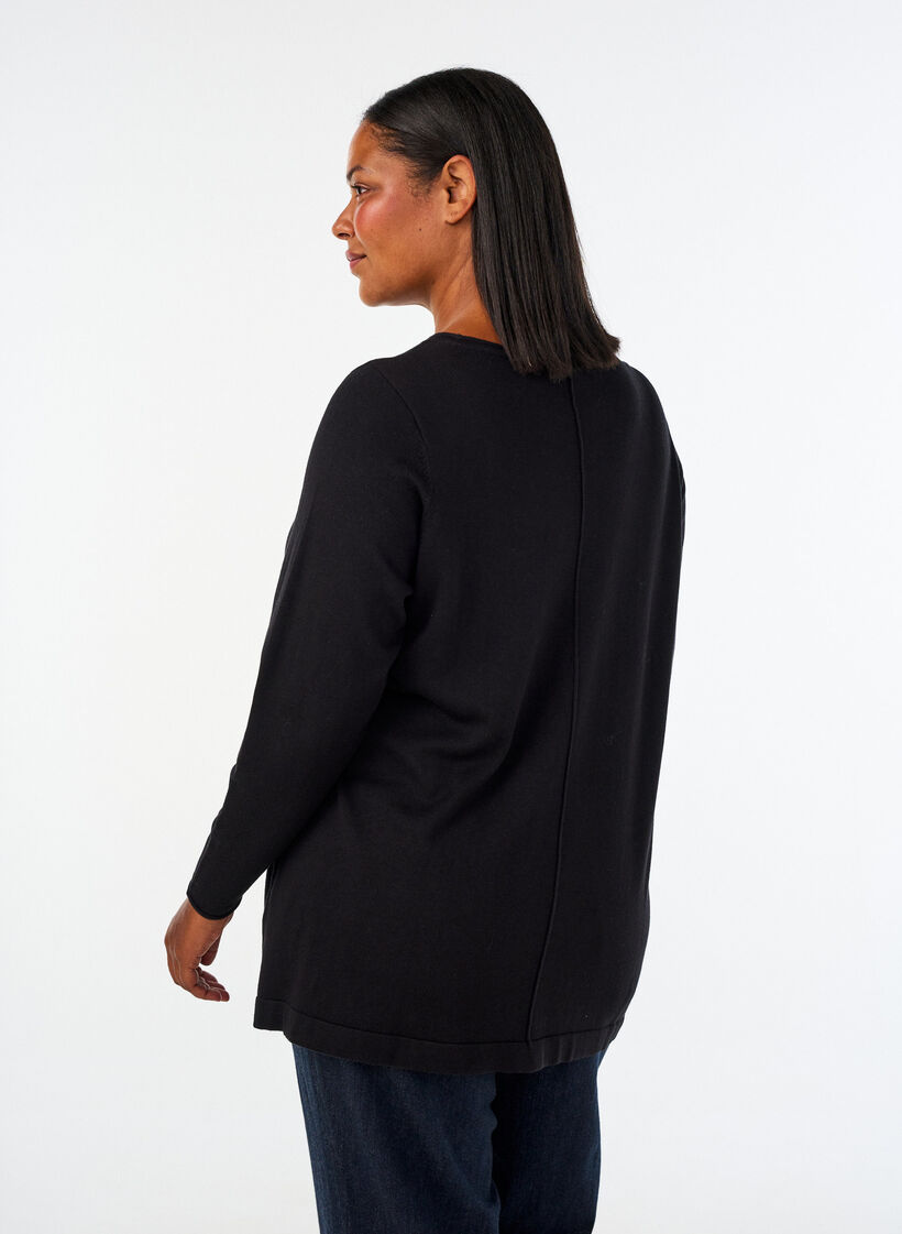 Knitted blouse in cotton-viscose blend, Black, Model image number 2