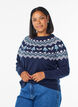 Knitted blouse with jacquard pattern and Christmas motifs, Blue, Model image number 0