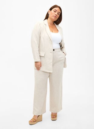 Suit trousers in a material blend with linen, Rainy Day, Model image number 0