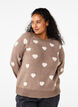 Knitted jumper with hearts, Walnut Mel. Comb, Model image number 0
