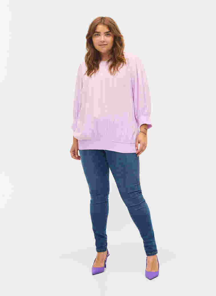 Solid-coloured viscose blouse with a balloon effect, Orchid Bloom, Model image number 2