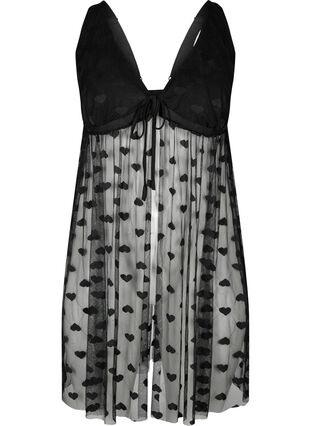 Sheer nightgown with pattern, Black, Packshot image number 0