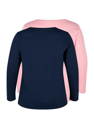 Basic cotton blouse 2-pack, Navy B/Blush, Packshot image number 1