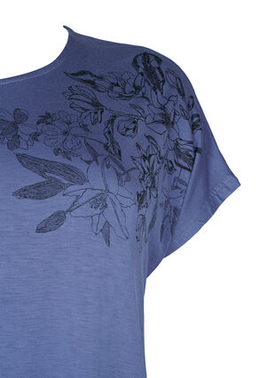 Short-sleeved viscose t-shirt with floral print, Coastal Fjord Flower, Packshot image number 3