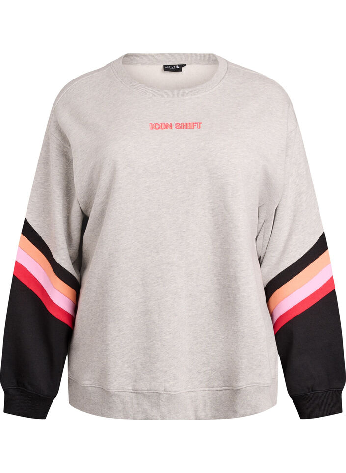 Loose sweatshirt with contrast details on the sleeves, Grey, Packshot image number 0