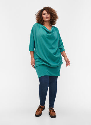 Solid-coloured tunic with 3/4-sleeves, Teal Green Melange, Model image number 2