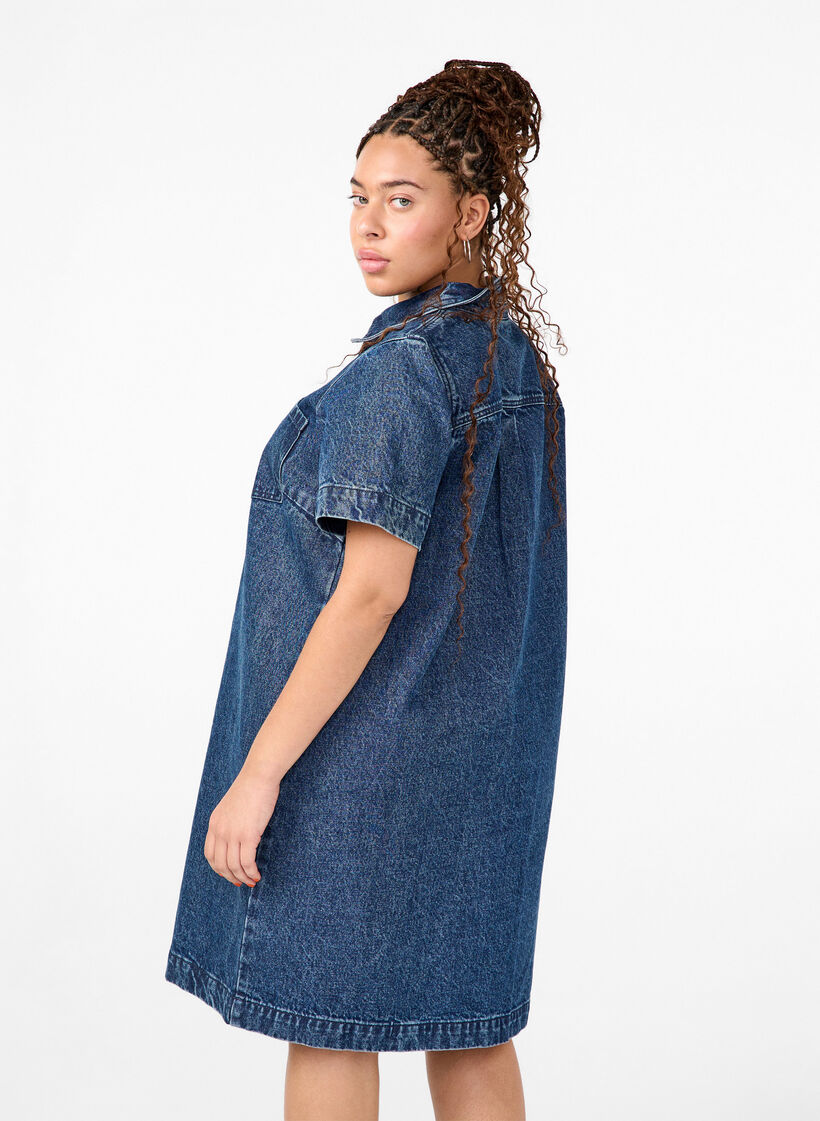 Long denim shirt with short sleeves, Blue Denim, Model image number 1