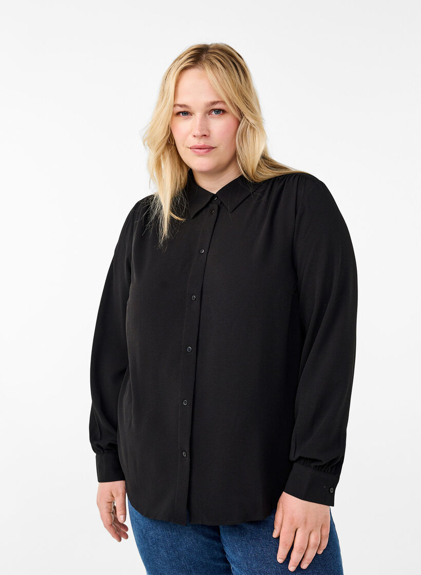 Solid colour shirt with collar, Black, Model image number 0