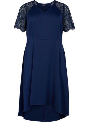 Midi dress with short lace sleeves, Navy Blazer, Packshot image number 0