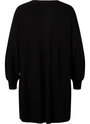 Long knitted cardigan with balloon sleeves, Black, Packshot image number 1