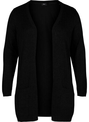 Long knitted cardigan in a viscose blend, Black, Packshot image number 0