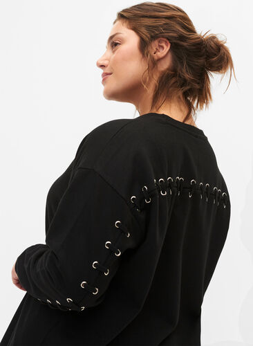 Sweater tunic with drawstring details, Black, Model image number 2