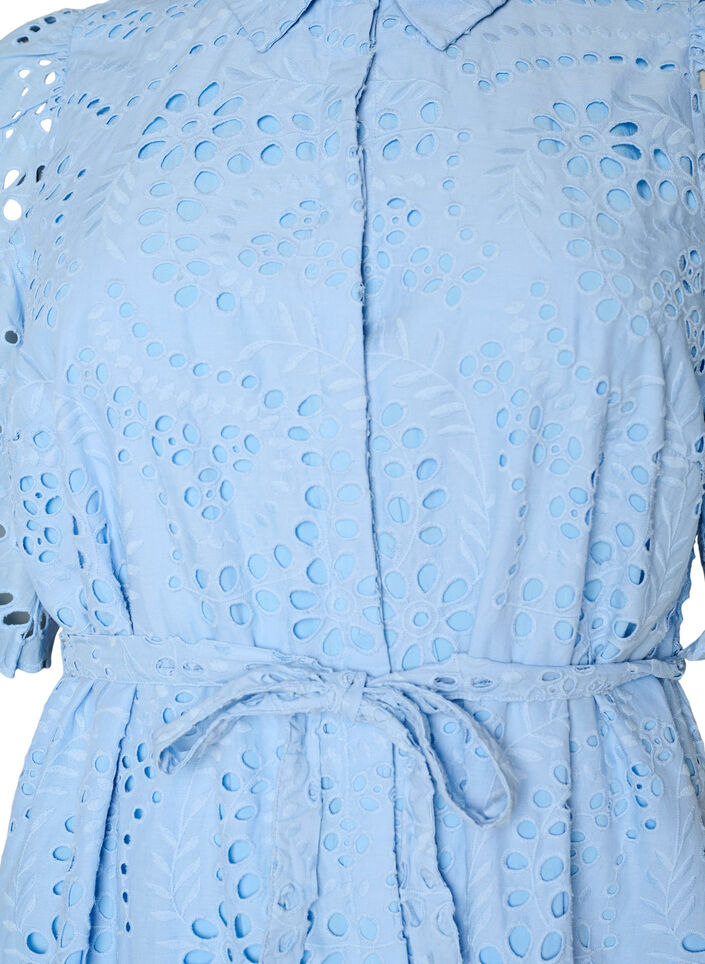 Shirt dress in broderie anglaise with a tie-belt, Blue, Packshot image number 2