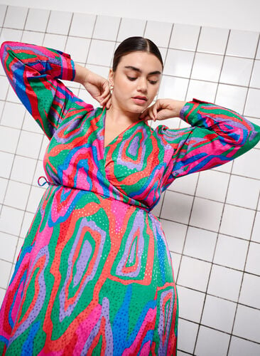 Printed wrap dress with long sleeves, Colorfull Art Print, Image image number 0