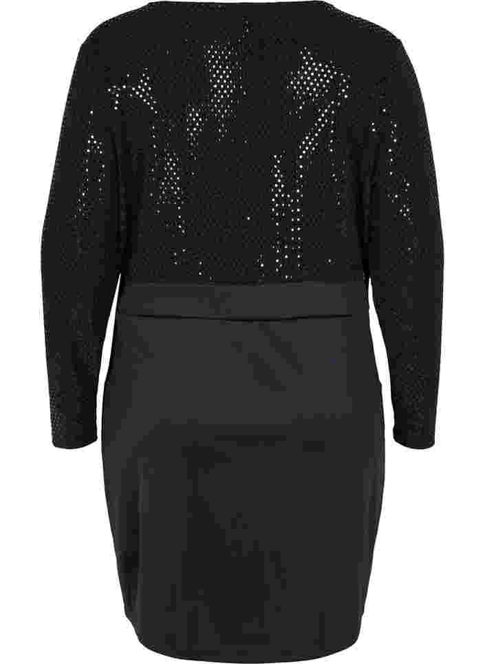 Tight-fitting dress with glitter structure, Black, Packshot image number 1