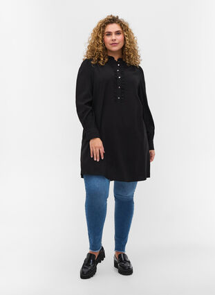 Tunic with buttons and ruffle details, Black, Model image number 2