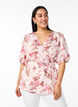 Floral blouse with short sleeves and smocked waist, Pink, Model image number 0