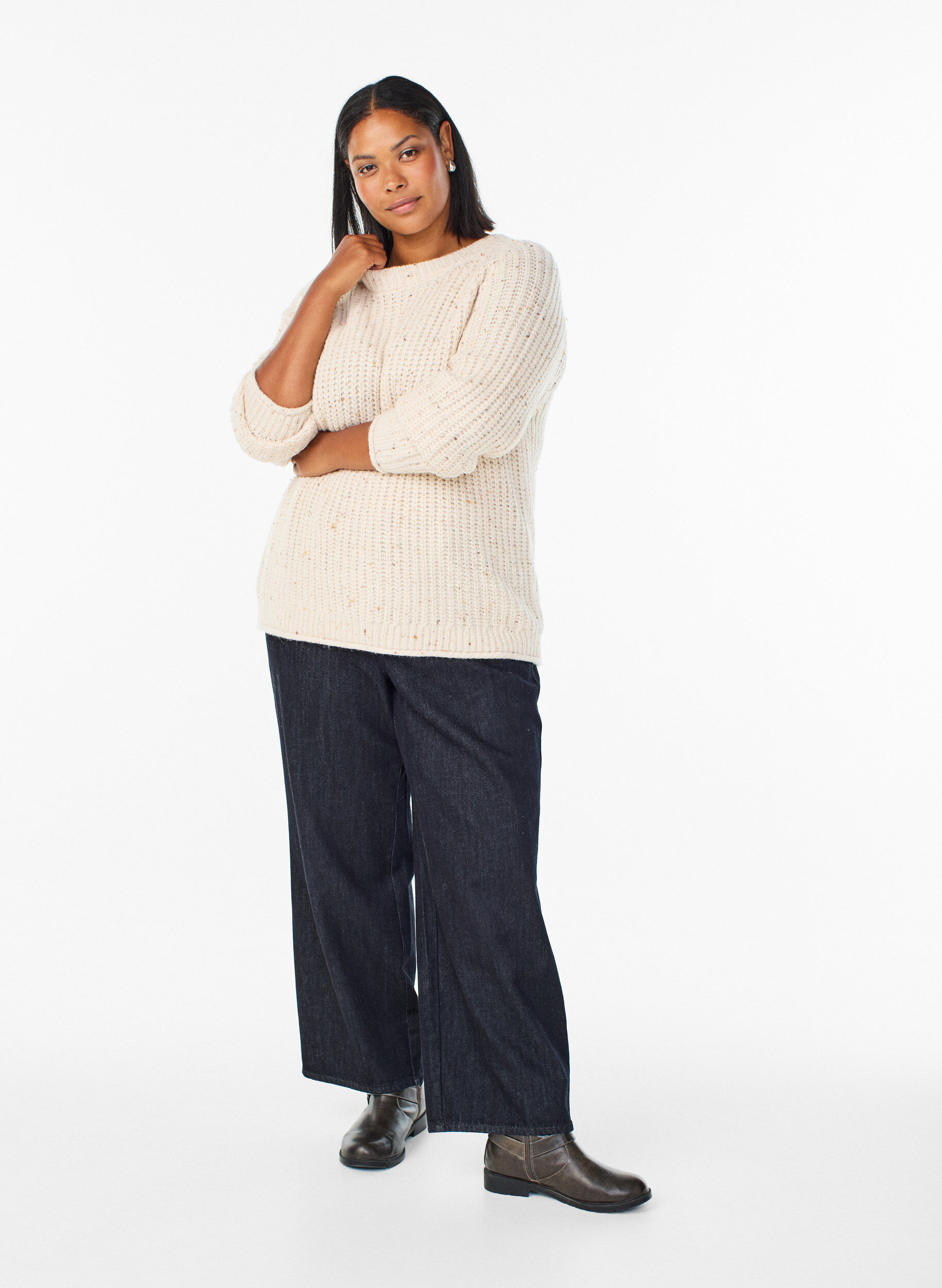 Zizzifashion Knit sweater with raglan sleeves, Beige, Model image number 1