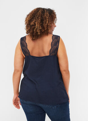 Top with lace and an elasticated hem , Navy Blazer, Model image number 1