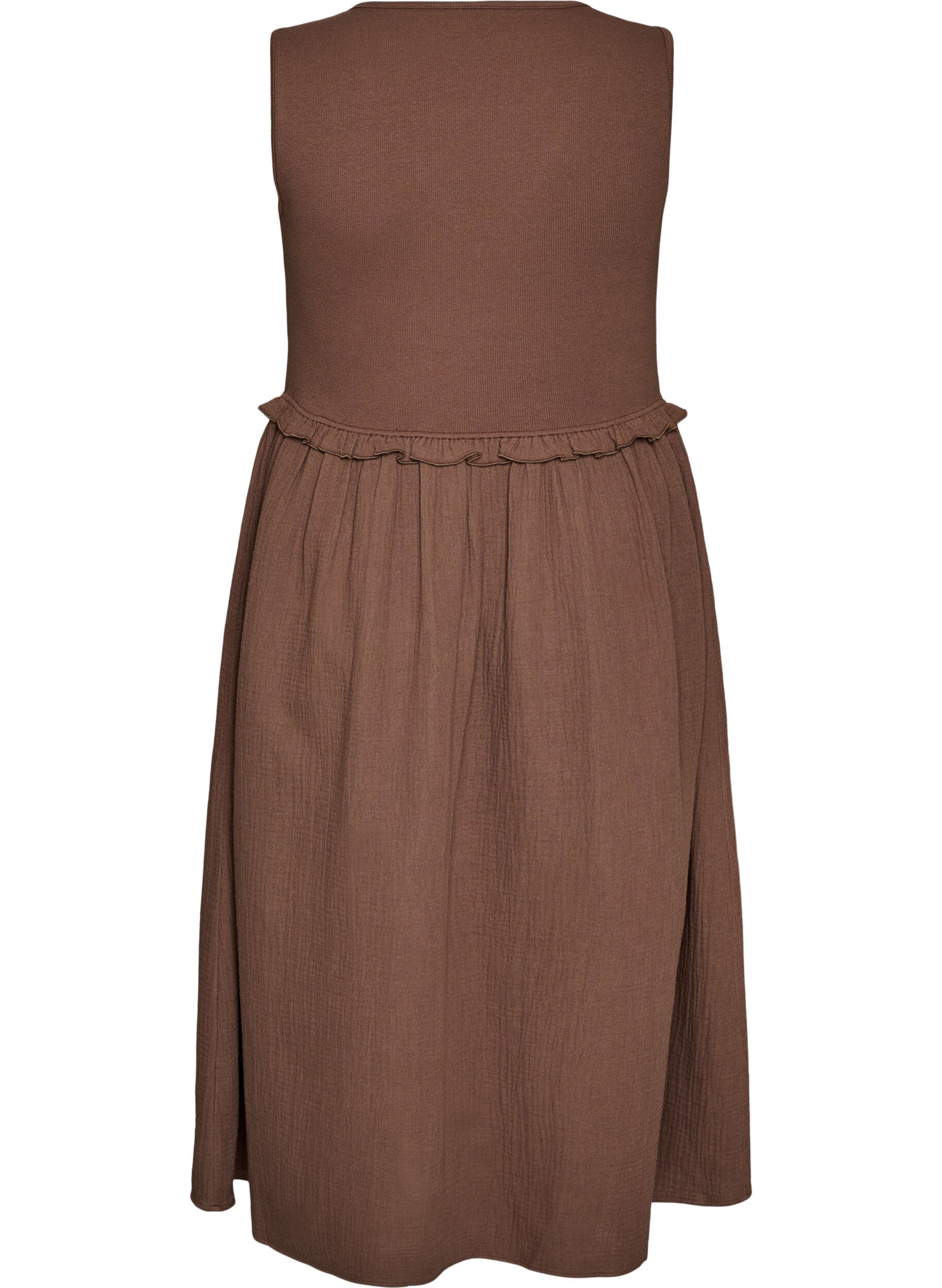ZizzifashionSleeveless cotton midi dress with rib and muslin, Brown, Packshot image number 1