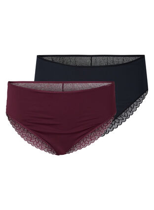 2-pack high waisted panties with lace, Winetasting/Black, Packshot image number 0