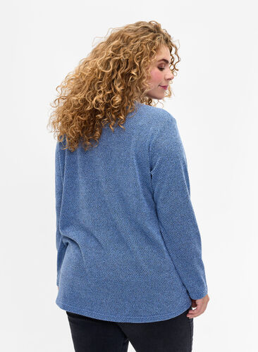 Melange blouse with round neck and long sleeves, Blue Bonnet, Model image number 1