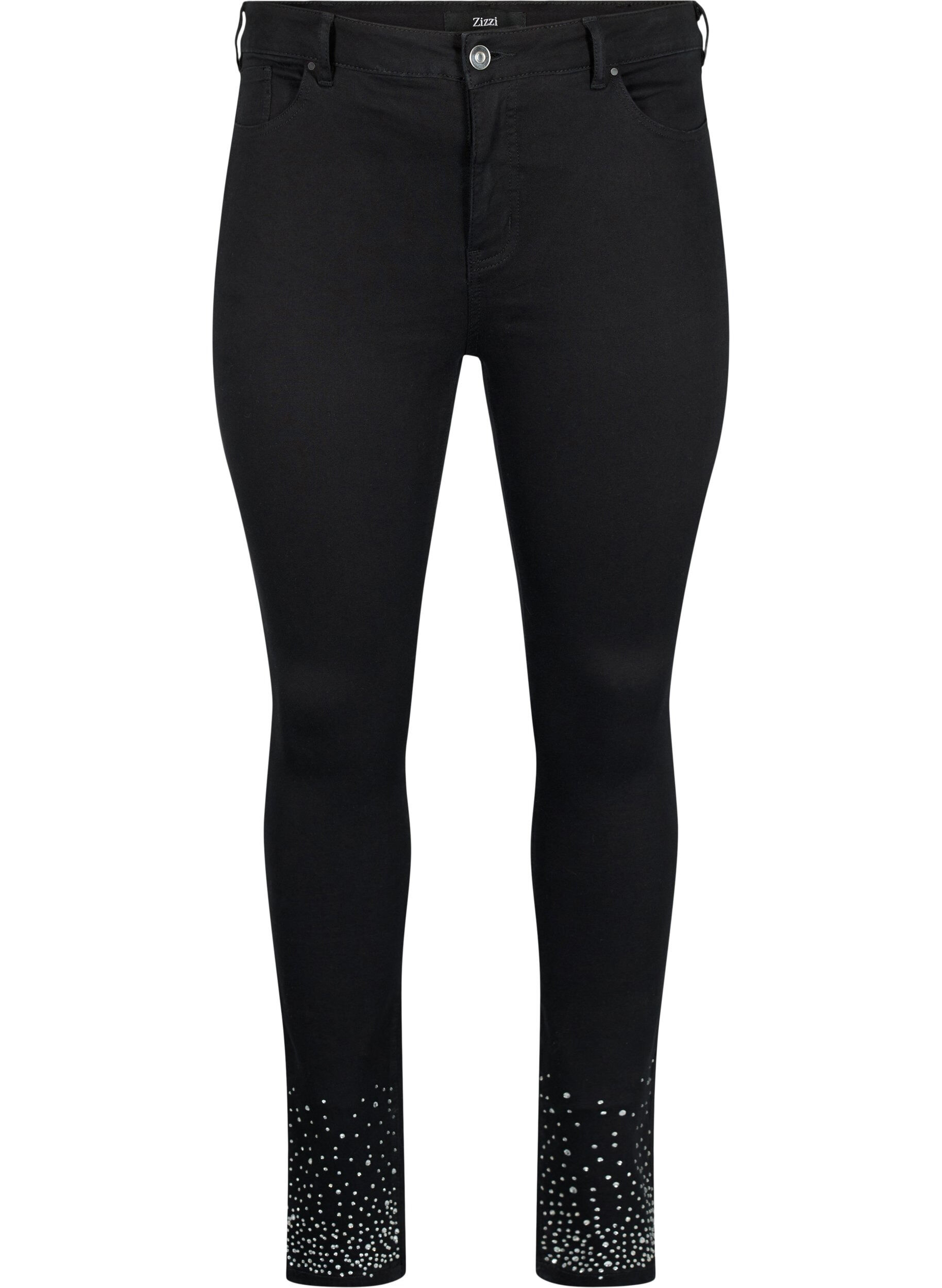 Zizzifashion High-waisted Amy jeans with rhinestones, Black, Packshot image number 0