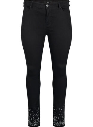 High-waisted Amy jeans with rhinestones, Black, Packshot image number 0
