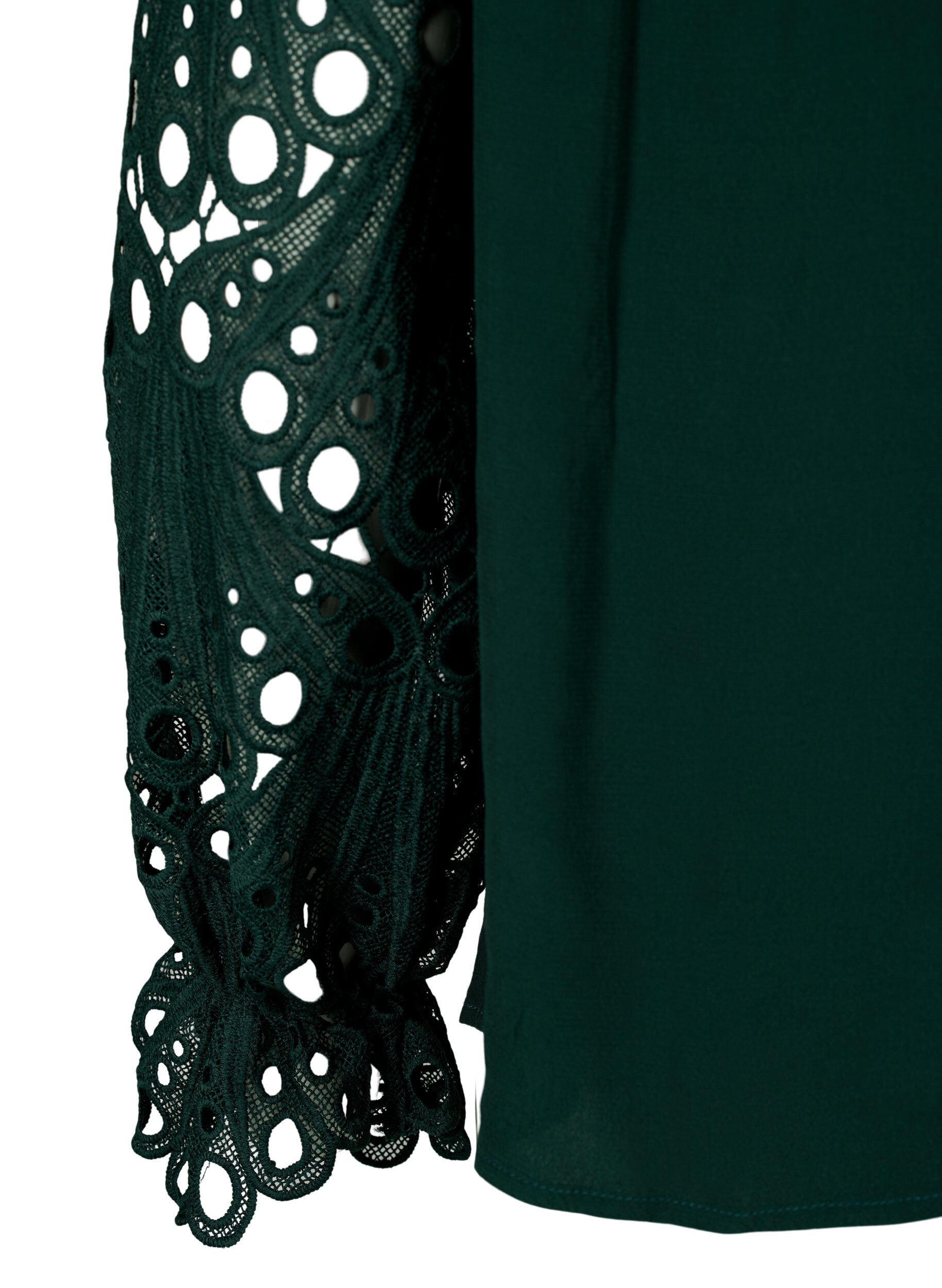 Zizzifashion Viscose blouse with crochet sleeves, Scarab, Packshot image number 3