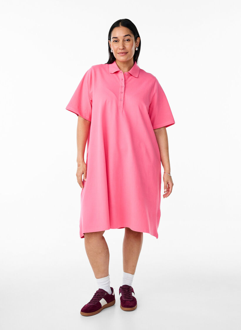 Short A-line polo dress, Pink, Model image number 0