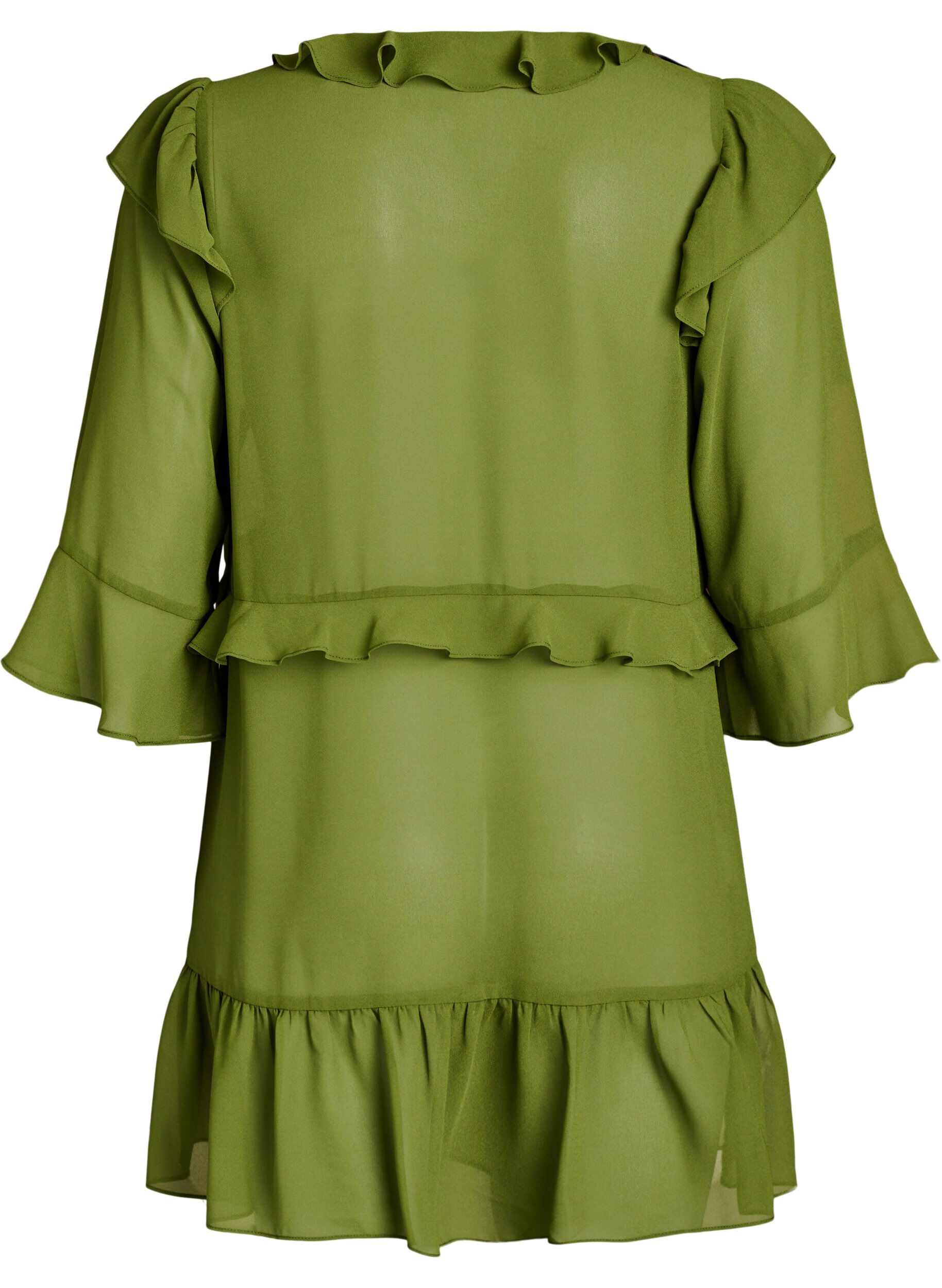 ZizzifashionLightweight dress with ruffles and a V-neck, Green, Packshot image number 1