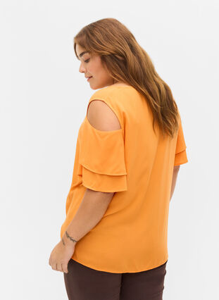 Short sleeved blouse in viscose, Orange Peel, Model image number 1