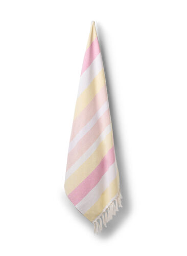 Striped hammam towel with fringes, Pale Banana Comb, Packshot image number 0