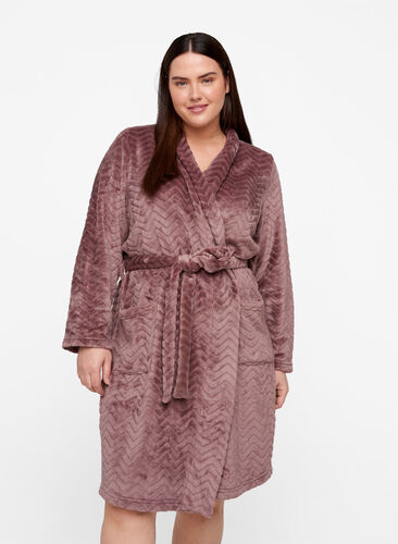 Short patterned dressing gown with pockets, Rose Taupe, Model image number 0