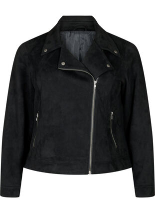 Biker jacket in faux suede, Black, Packshot image number 0
