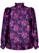 Floral jacquard blouse with ruffle details, Dark Blue Pink, Packshot image number 0