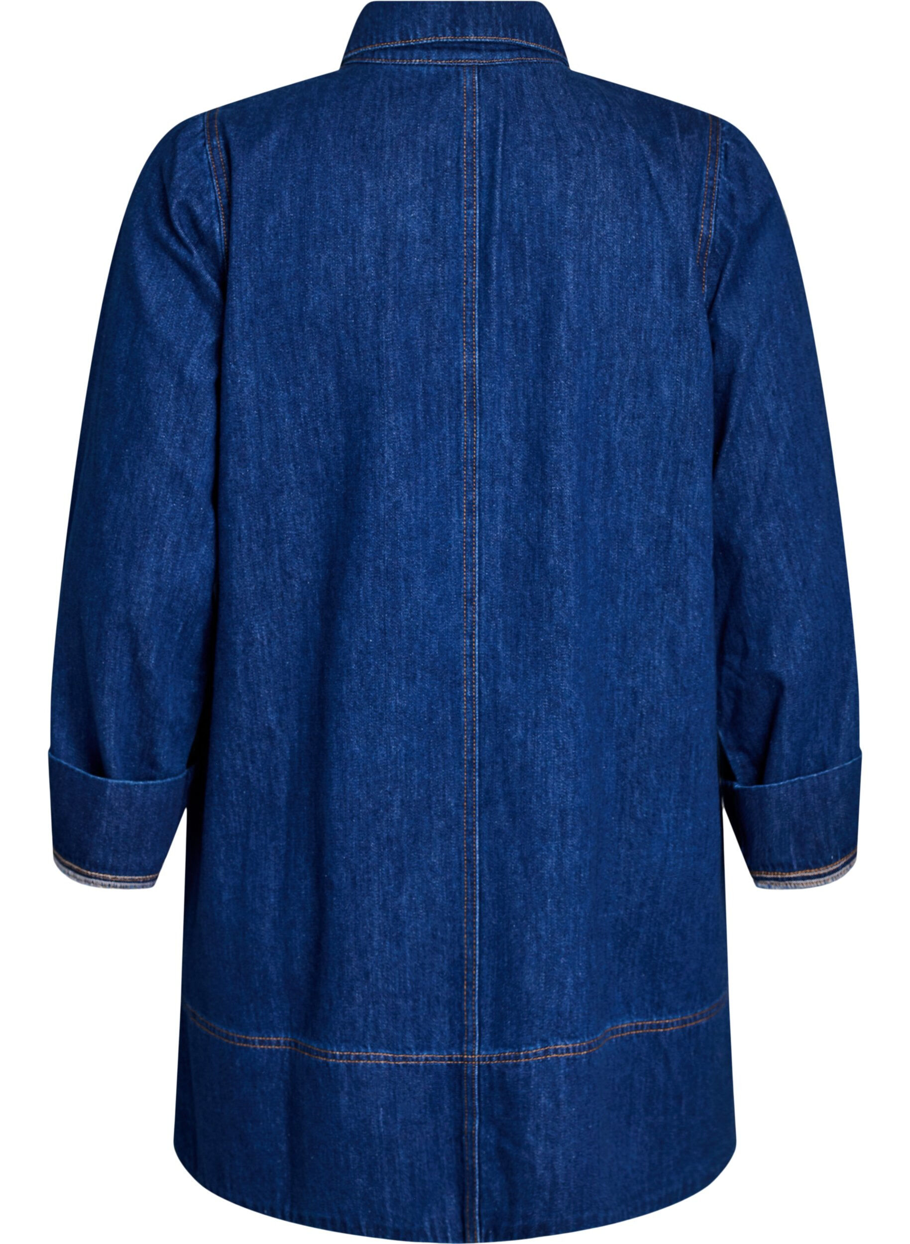 Zizzifashion Short denim dress with collar and button fastening, Blue, Packshot image number 1